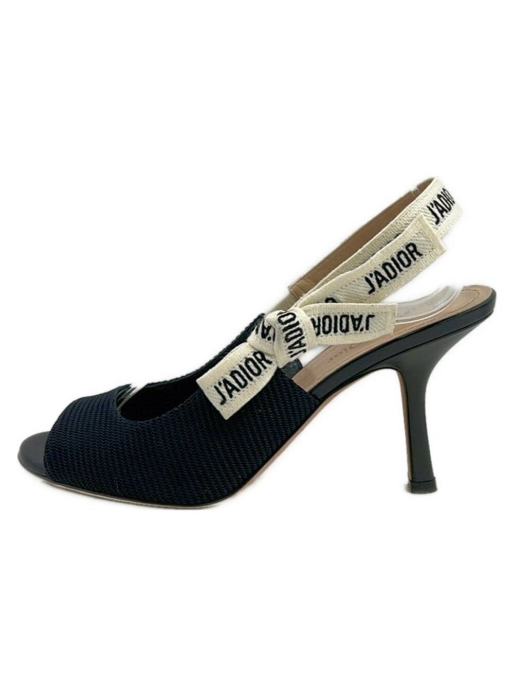 Dior Sandals 37 D Black Ivory Ribbon Open Toe J'adior Leather